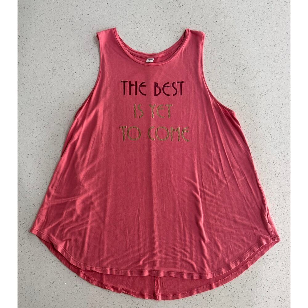 Old Navy Womens Tank XL Solid Pink Graphic The Best Is Yet To Come 100% Rayon